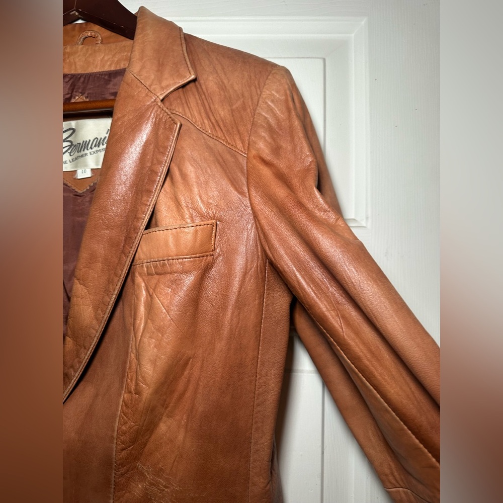 Vintage‎ 60s 70s Berman's Leather Jacket DISTRESSED Brown 10 (fits like a 6). - Picture 4 of 10